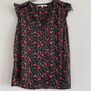 Collective Concepts Sheer Black Floral Short Sleeve Top Flutter Sleeve Size S